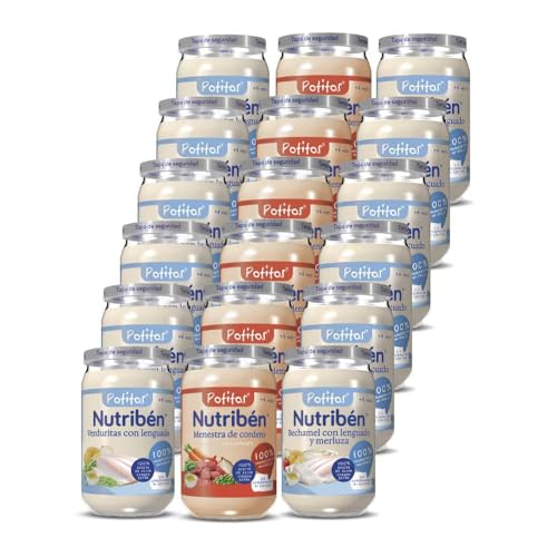 Nutribén Pack de 18 Menestra de cordero | Verduritas con Lenguado| Bechamel con Lenguado y Merluza | Sin Azúcares Añadidos - Sin Gluten, Huevo, Leche - Desde los 6 Meses - 18 x 235gr