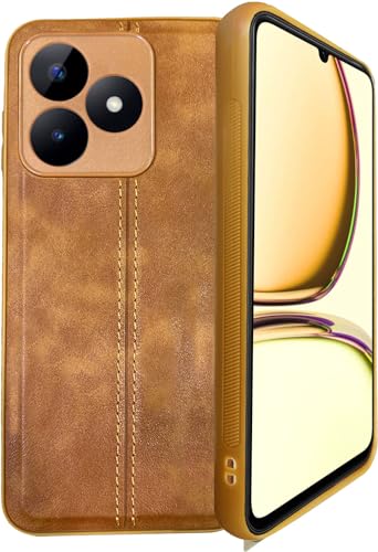 Image of A rtistque Premium Thread Leather Back Cover Case for Realme Narzo N53 / Realme C53 | Drop Protection | Smooth Grip | Raised Camera Edges - Brown