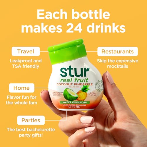 Image of Stur Liquid Water Enhancer | Coconut Pineapple | Naturally Sweetened | High in Vitamin C & Antioxidants | Sugar Free | Zero Calories | Keto | Vegan | 5 Bottles, Makes 120 Drinks (Pack of 4)