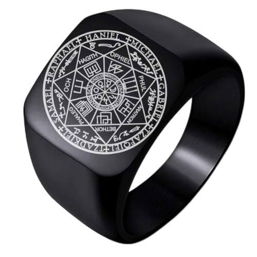 Dacai The Seals of the Seven Archangels Protection Amulet Seal Solomon Kabbalah Mens Womens Stainless Steel Polished Ring