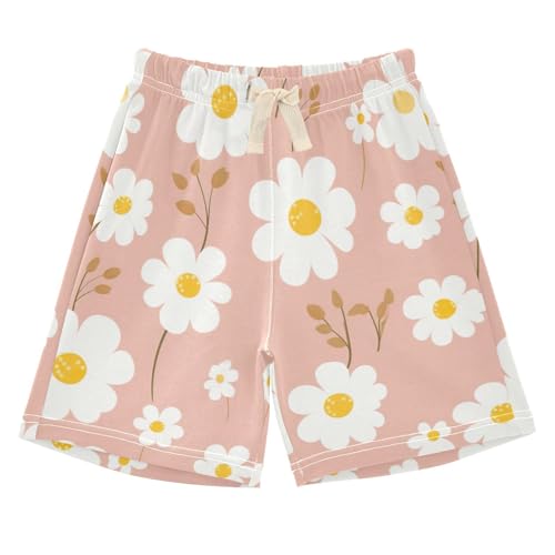 innewgogo Pink White Flower Toddler Baby Boy Girl Cotton Pull-On Shorts Elastic Waist Kids Pants Beach Summer Shorts 2T