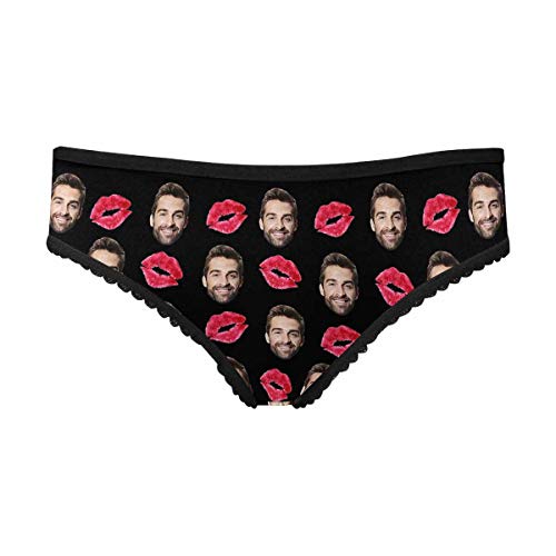Custom Personalized Husband Face Red Kiss Lip Black Women's High-Cut Brief Panty Underwear XXL