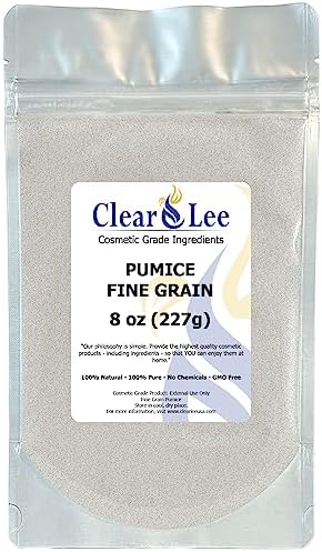 ClearLee Cosmetic Grade Pumice - 100% Pure Natural Grain/Powder - Great for Skin Exfoliation in DIY Soaps, Masks, Scrubs for Face, Body, Foot (8oz, Fine Grain)