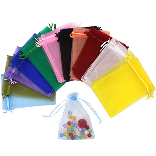 SumDirect 110Pcs 5x7inches Mixed Color Sheer Drawstring Organza Jewelry Pouches Wedding Party Christmas
