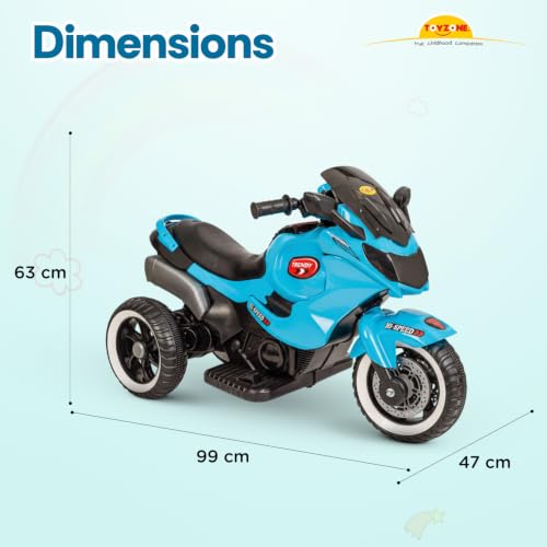 Image of Toyzone Trendy Electric Bike (Blue) | 6V Rechargeable Bike for Kids with 4.5Ah Battery | LED Lights, Music, MP3 /USB /BT | Smooth Acceleration | 6M Battery Warranty | Age 2-8 Years, Up to 35kg
