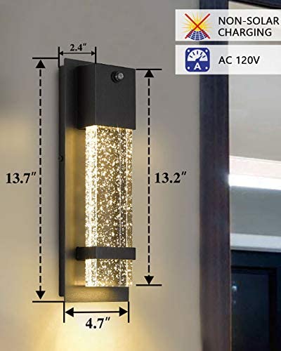 Led Dusk To Dawn Outdoor Wall Light Fixture - Hwh Exterior Wall Sconce Porch Light 2 Pack, Outside Wall Lights In Black Finish With Crystal Bubble Glass, 5Hw9-B-P-2Pk Bk #TOP2