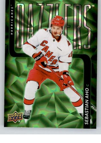 2025-26 Upper Deck Dazzlers Green #DZ-28 Sebastian Aho Carolina Hurricanes Official Hockey Card in Raw (NM or Better) Condition