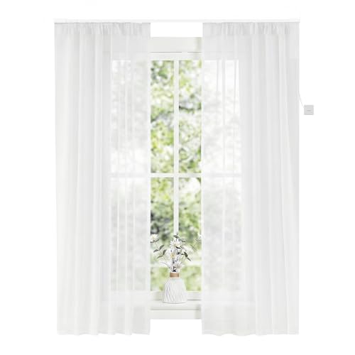 SmartWings Motorized Sheer Drapery - Light Filtering Voile Fabric, Alexa/HomeKit/Matter Compatible, Elegant Smart Curtains for Living Room Balcony, Custom Size, Phantom Ethereal