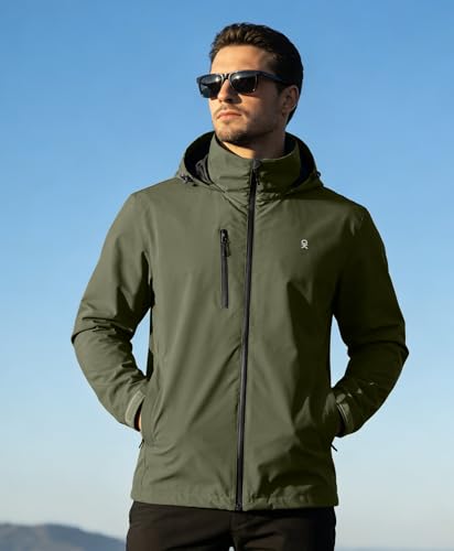 Image of Little Donkey Andy Mens Waterproof Rain Jacket Lightweight Windbreaker Hooded Jacket Packable Raincoat for Outdoor Hiking