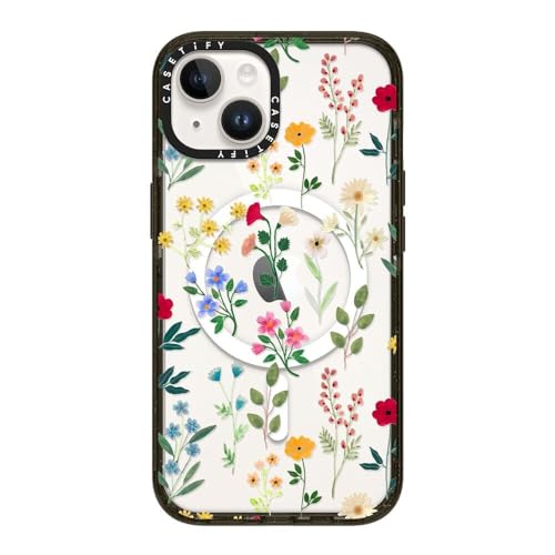 CASETiFY �C���p�N�g iPhone 14 �P�[�X [MIL�K�i���� (4x MIL-STD-810G)/2.5m����̗����������N���A/MagSafe �ɑΉ�] - Spring Botanicals 2 - �u���b�N