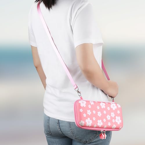 Étui rigide rose Sakura pour Nintendo Switch Lite avec écran verre et capuchons