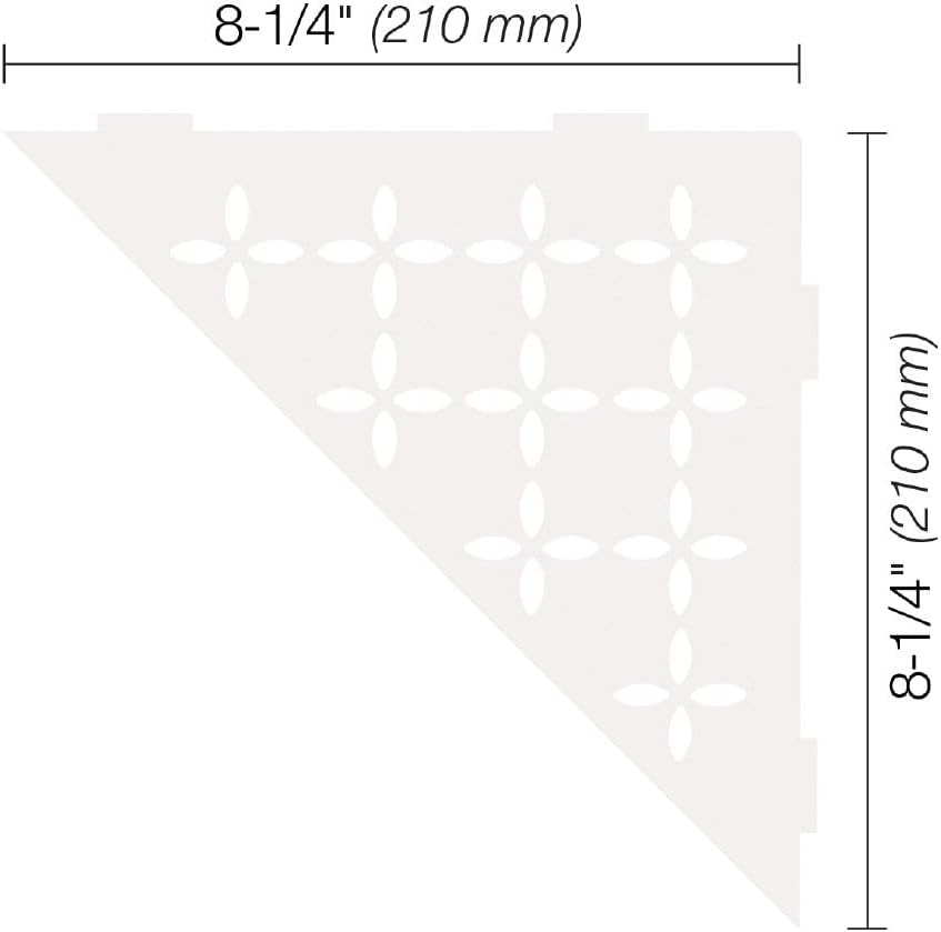 Schluter Triangular Corner Shelf for Tiled Walls - Floral Design, Aluminum Material, Matte White Finish, 3/32" Thick Anchoring Tabs - SES1D5MBW