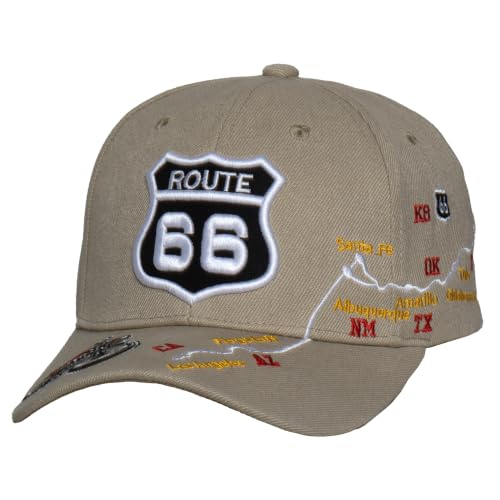 Image of TOP HEADWEAR Route 66 Embroidered Baseball Cap Americana Travel Hat | Mens Womens Historic Highway Inspired Style & Detailed Road Map Embroidery