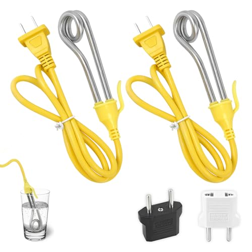 2 Pack Dual Voltage Immersion Water Heater, 300W 120V/240V Portable Electric Heater for Cup/Mug, Instant Hot Water for Coffee, Tea, Soup, Ideal for Camping Travel