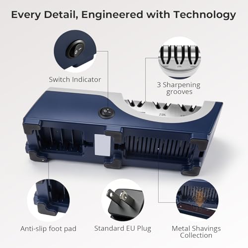 Kitchen Professional Electric Knife Sharpener: 3-Stage 100% Diamond Knife Sharpeners - 15° Precision Electric Sharpening Tool to Restore & Polish Chef Knives | Ideal Gift for Chefs & Dads — view 6
