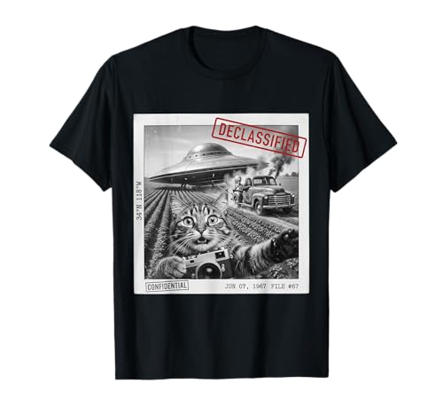 Gatto Divertente Selfie UFO Alieno Bigfoot Uomini Donne Bambini Maglietta