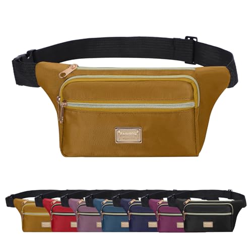 Image of Bum Bag for Women Men Waterproof Bumbag for Ladies Fanny Pack Waist Bag Waist Packs with 4 Zipper Pockets for Running Walking Hiking Jogging Sports (Yellow)