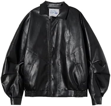 Aelfric Eden Mens Faux Leather Varsity Jacket Vintage Racing Leather Jackets Oversized Unisex Streetwear Jacket