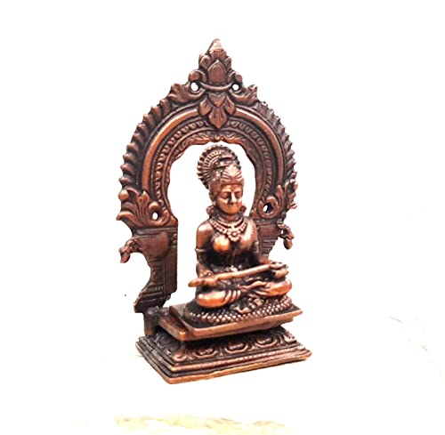 Image of Copper Idols India, 3 inches, Handmade Goddess Annapoorani Idol with Prabhavalli, 120 Grams, Patina Antique Finish, Pack of 1 Piece