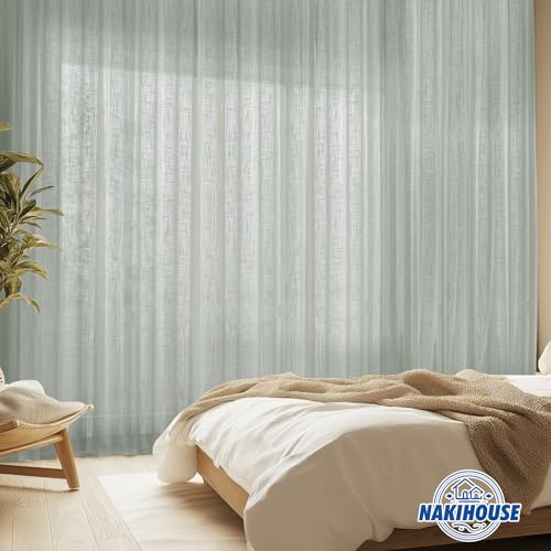NAKIHOUSE Linen Voile Curtain, 2 Panels Grey Net Curtains for Windows 84 Drop - Image 2