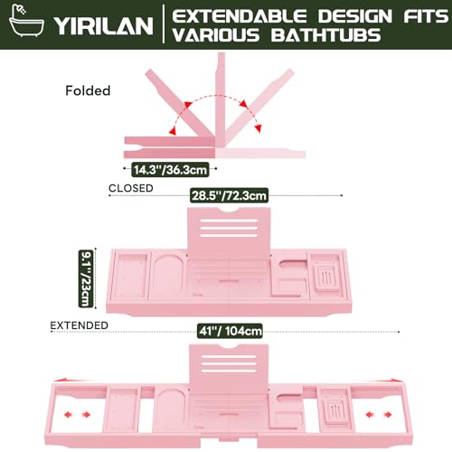 Yirilan Premium Bathtub Tray Caddy - Expandable Bath Tray - Unique House Warming Gifts, New Home, Anniversary & Wedding Gifts for Couple, Bridal Shower Gift for Women-Pink - Image 3