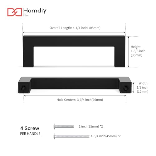 homdiy 10 Pack Black Cabinet Handles 3-3/4 Inch(96 mm) Hole Centers Matte Black Cabinet Pulls Stainless Steel Drawer Dresser Handles Square Bar Hardware Drawer Pulls Stainless Steel Dresser Hardware by homdiy - Image 6