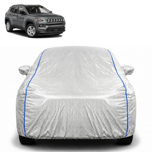 Image of Waterproof Car Cover for Jeep Compass BP | All Weather Protection | UV Resistant & Dustproof | Soft Cotton Lining to Prevent Scratches | Triple Stitched with Mirror Pockets & Elastic Hem