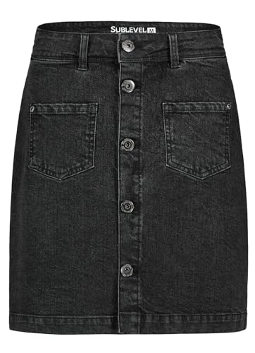 Sublevel Damen Mini Jeans Rock LSL-493 kurzer Damenrock sichtbare Knopfleiste Black Denim B141 L Sublevel Damen Mini Jeans Rock LSL-493 kurzer Damenrock sichtbare Knopfleiste Black Denim B141 L