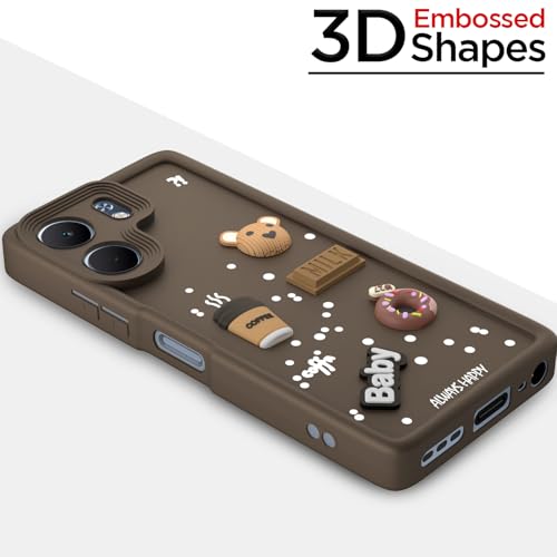 Image of Pikkme Back Cover for Oppo A5x | Cute Fun Cartoon 3D Bear Silicone Full Body Protection Bumper Case (Brown)