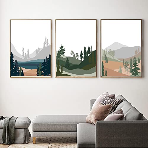 Décoration murale salon avec lot de 3 affiches abstraites paysage et forêt