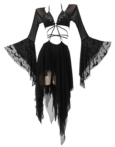 MEOWCOS Women's Bikini Sets Gothic Bathing Suit Wasteland Wind Top and Skirt Set with Triangle Bottoms Bathing Suit