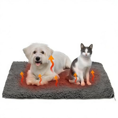 IKEEPVOX Self-Warming Cat Bed – Extra Large 27.5 x 19.7 Inch Thermal Pet Mat with Removable Cover, Non-Slip, Washable, Non-Electric Heating Pad for Indoor & Outdoor Cats & Dogs (Dark Gray)