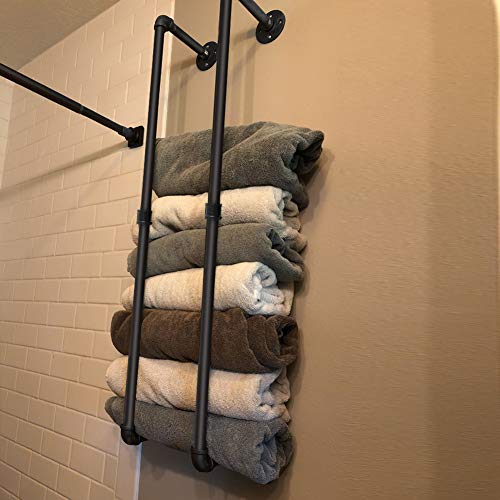 Erytlly Industrial Pipe Clothes Rack 36.2”,Multi-Purpose Wall Mounted Iron Garment Rod,Heavy Duty Detachable Hanging Clothes Rack For Closet Rod,Black #TOP7