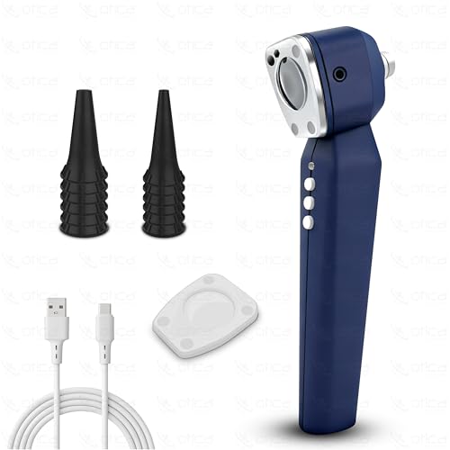 Image of OTICA 3.7V Professional Diagnostic Pocket LED Otoscope | Rechargeable In-Built 3500mAh Battery | Type-C Charging | Adjustable Intensity | 10 Disposable Specula + Spare Glass | 11707 - Blue