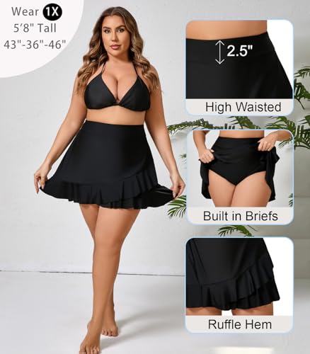 Halcurt Women's Plus Size High Waisted Ruffle Swim Skirts with Hipster Tankini Bottoms2