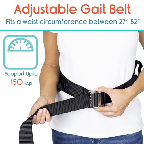 Image of KosmoCare Gait Belt | Transfer Belt | 7 Grip Handles | Safely Move & Transfer | Bariatrics Pediatric Elderly Occupational & Physical Therapy| Long Strap with Quick Release Metal Buckle| 27-52 Inches