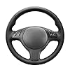 MEWANT Steering Wheel Cover for BMW E46 E36 339 M3 M5 525i DIY Steering Wheel Wrap Made of Black Genuine Leather