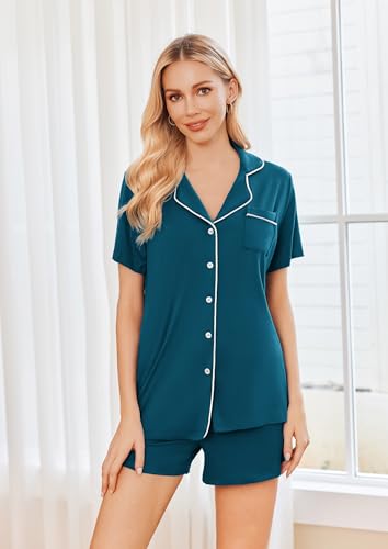 Image of Ekouaer Womens Pajamas Set 2 Pack Button Down Summer Sleepwear Short Sleeve Comfy Pjs Loungewear Set