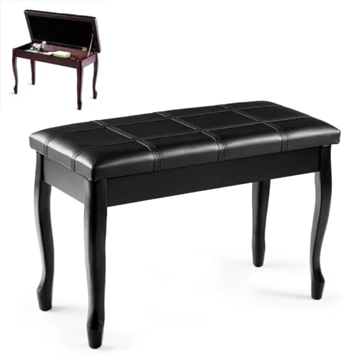 HAPPYGRILL Piano Bench with PU Leather Padded Cushion Comfortable Double Duet Seat Stool with...