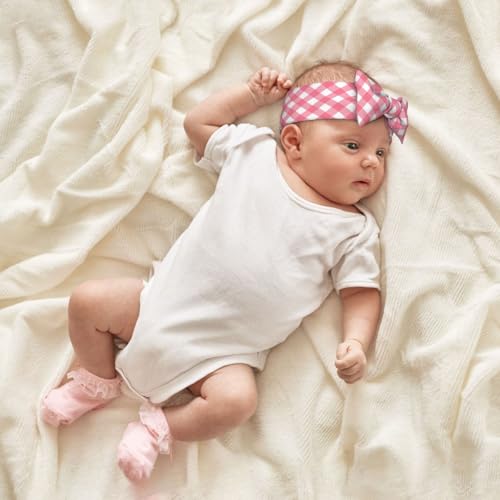 Pink Gingham Plaid Print Baby Girl Bows Headbands Baby Girls Newborn Headbands Infant Toddlers 0-6 Months4