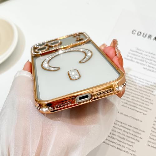 Image of DIZORO Compatible with (iPhone 17 Pro Case) Clear Luxury Diamond Glitter Case |Camera Lens Protector with Glitter Ring | Premium Shockproof Glossy Shiny Back Cover Case for Girls Women -Gold