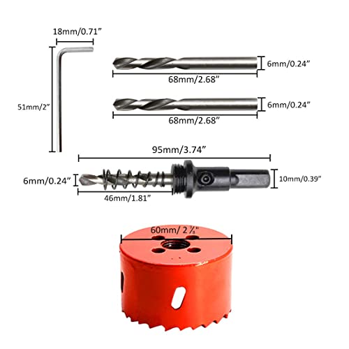 Hordion 60Mm/2 3/8" Hole Saw Bi-Metal Saw Drilling Tool With Twist Drill Bit & L Hex Wrench For Cornhole Boards Wood Plasterboard Plywood Plastic #TOP4