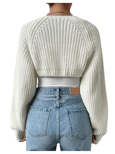 Roseseek Women'S Cropped Cardigan Sweaters Long Sleeve Open Front Bolero Shrugs Casual Knit Tops White Medium thumb #1