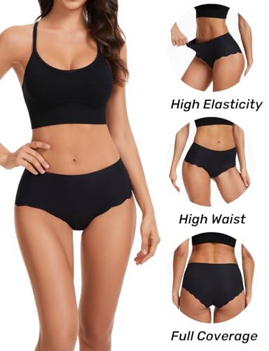 Caterlove Women's High Waisted Seamless Underwear No Show Wave Edge Bikini Panties Full Coverage Hipster 6 Pack2