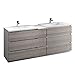 Fresca Lazzaro 84" Glossy Ash Gray Free Standing Double Sink Modern Bathroom Cabinet w/Integrated Sinks