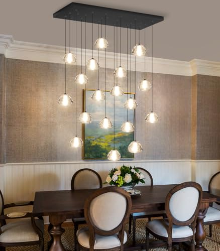 Image of Crystal Rectangular Chandeliers for Living Room Dining Room Light LED Pendant Lights Fixtures Lighting Chandelier for Foyer Entrance Black