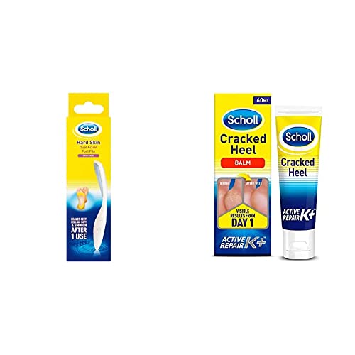 Scholl Hard Skin Double Action Footfile & Cracked Heel Repair Cream Active Repair K+, 60 ml (Pack of 1)