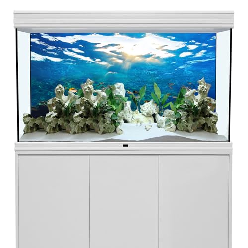 Image of YongFoto Ocean Theme Fish Tank Background 30x12 inch Seaweed Coral Reef Rock Seafloor Tropical Fish Underwater Sea World Polyester Backdrop Reptile Habitat Terrarium Aquarium Background