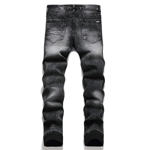 Kdtoll Herren Jeans, Y2K Slim Fit Stretch Hose mit Pentagramm-Design, Zerrissene Destroyed Jeanshose im Hip Hop Cowboy Style, Regular Straight Fit, Modisch und Vielseitig für Streetwear