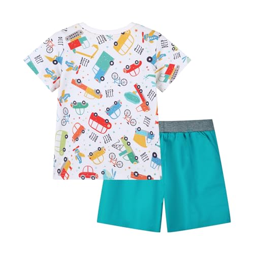 Image of HILEELANG Toddler Boy Summer Short Clothes Sets Cotton Crewneck Tees Shorts Pocket Adjustable Knite Shorts Playwear Sets